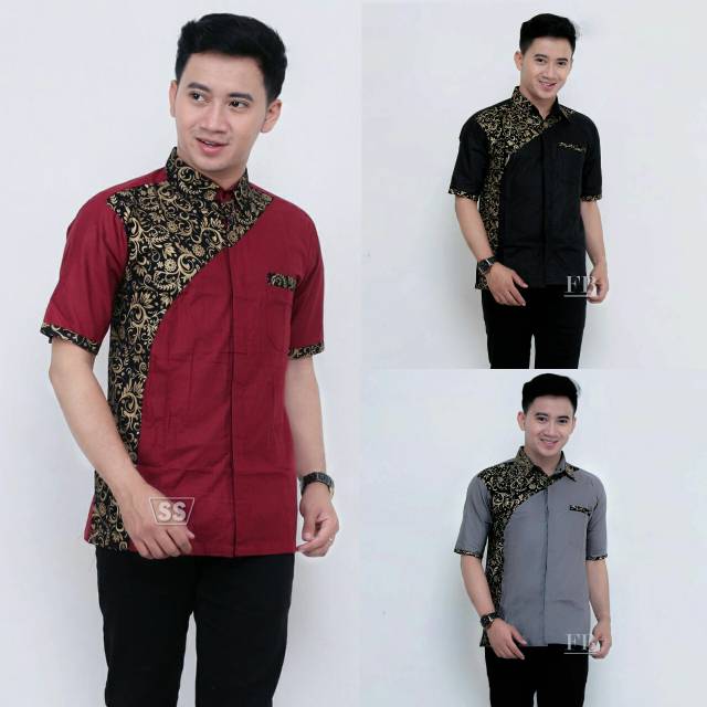 Salt n Pepper Kemeja Pria Lengan Pendek SNP 214 Maroon abu hitam batik distro