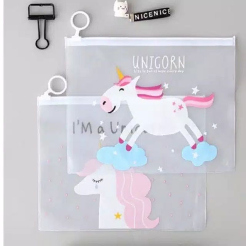 Zipper Bag Unicorn Pouch Kosmetik Transparan