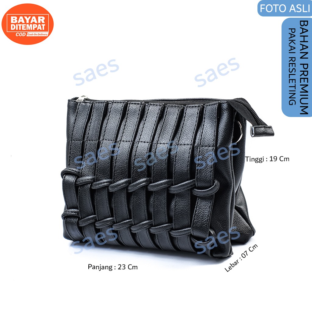 SAES - Semanggi Tas Selempang &amp; Bahu Wanita Kulit Vintage Retro Clutch Sling Bag Multifungsi Hitam Saes shop 001