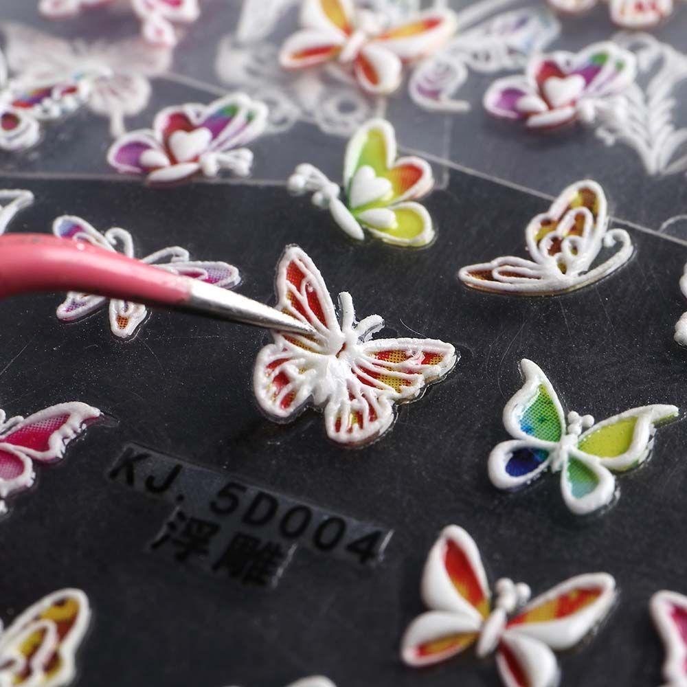 Agustina Stiker Kuku Kupu-Kupu Relief Daun Warna-Warni Perekat Diri Dekorasi Nail Art