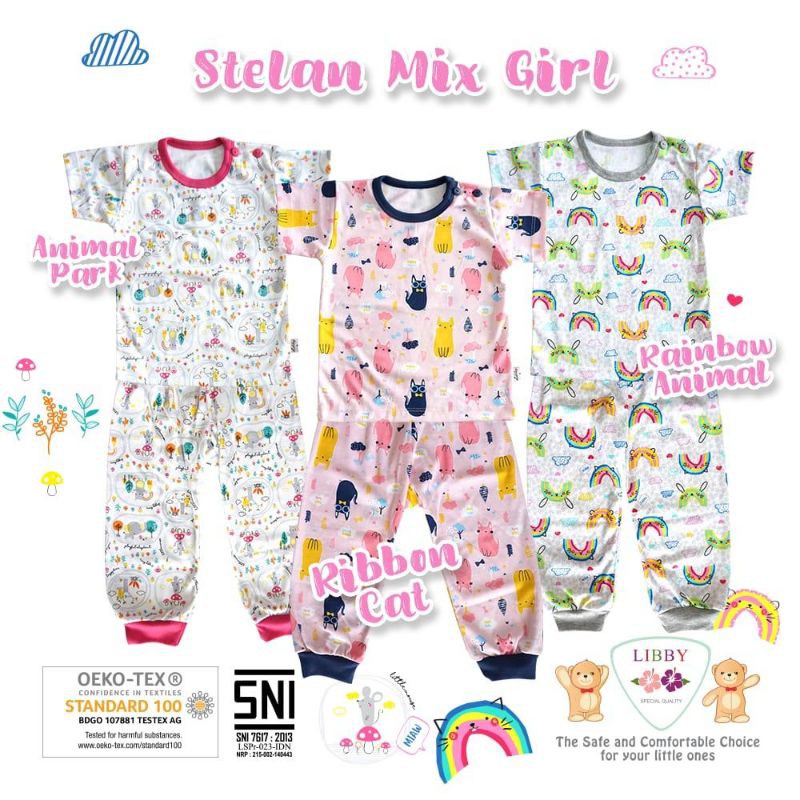 LIBBY Setelan Oblong PENDEK Celana PANJANG Anak 2L XL XXL Motif - Piyama Anak Laki Laki / Perempuan
