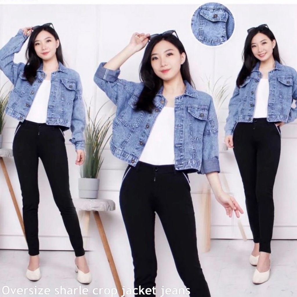 Oversize sharle crop jacket jeans - Thejanclothes