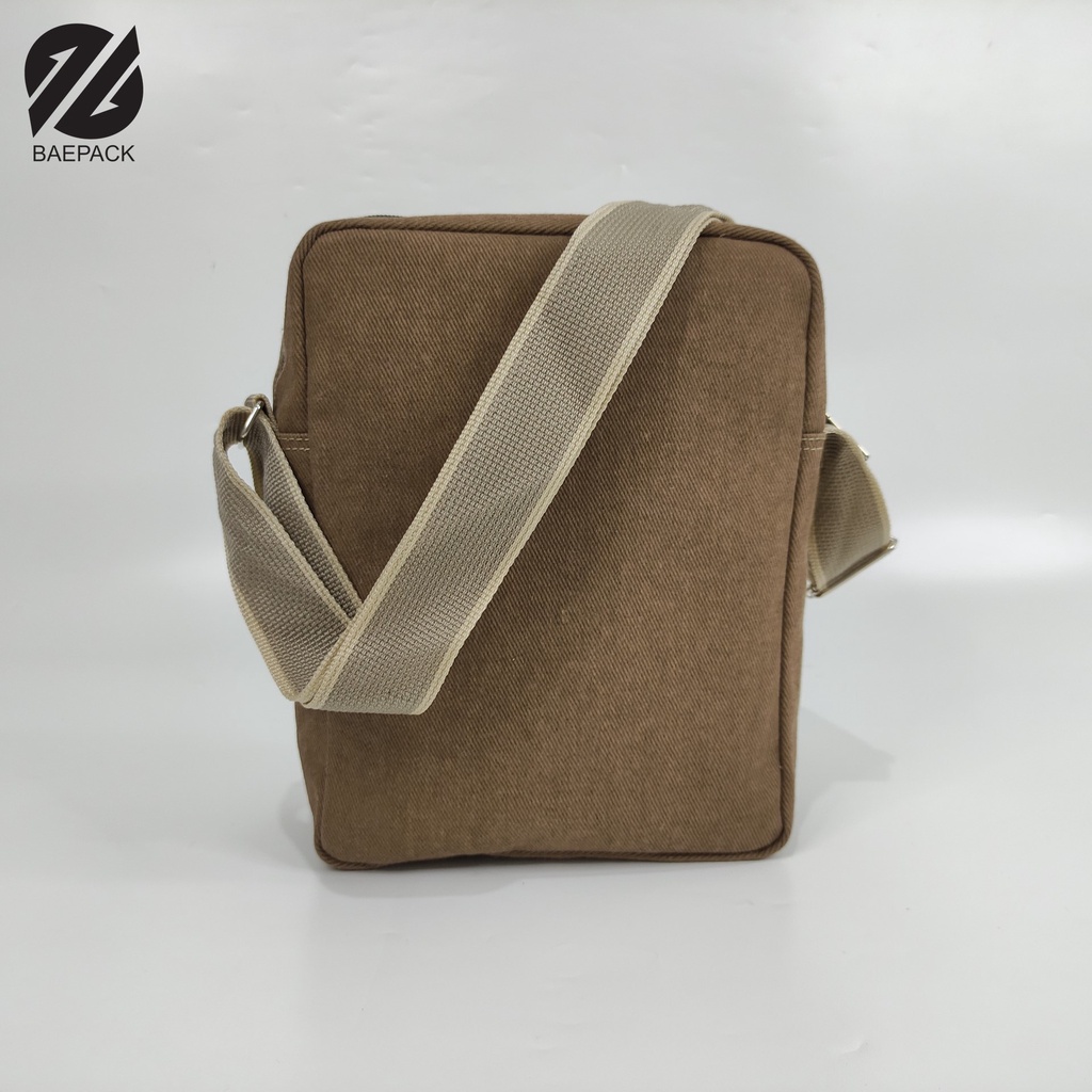 Tas Selempang Kanvas Cowok Dengan Lubang Headset Argo Brown Original Baepack / Tas Bahu Pria / Tas Canvas Terbaik Produsen Bandung