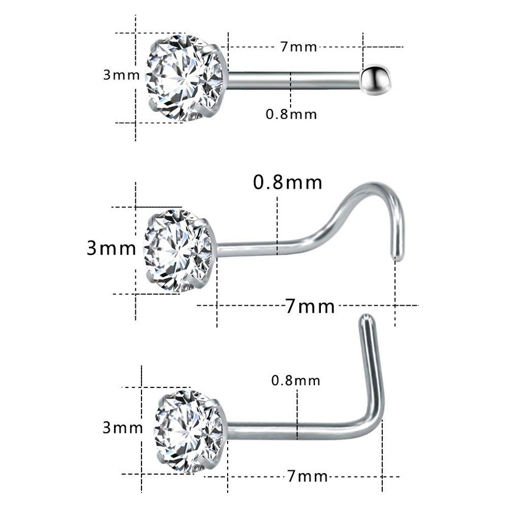 12pcs / Set Anting Tindik Hidung 20g Bahan Stainless Steel 316l Hias Kristal Warna Biru