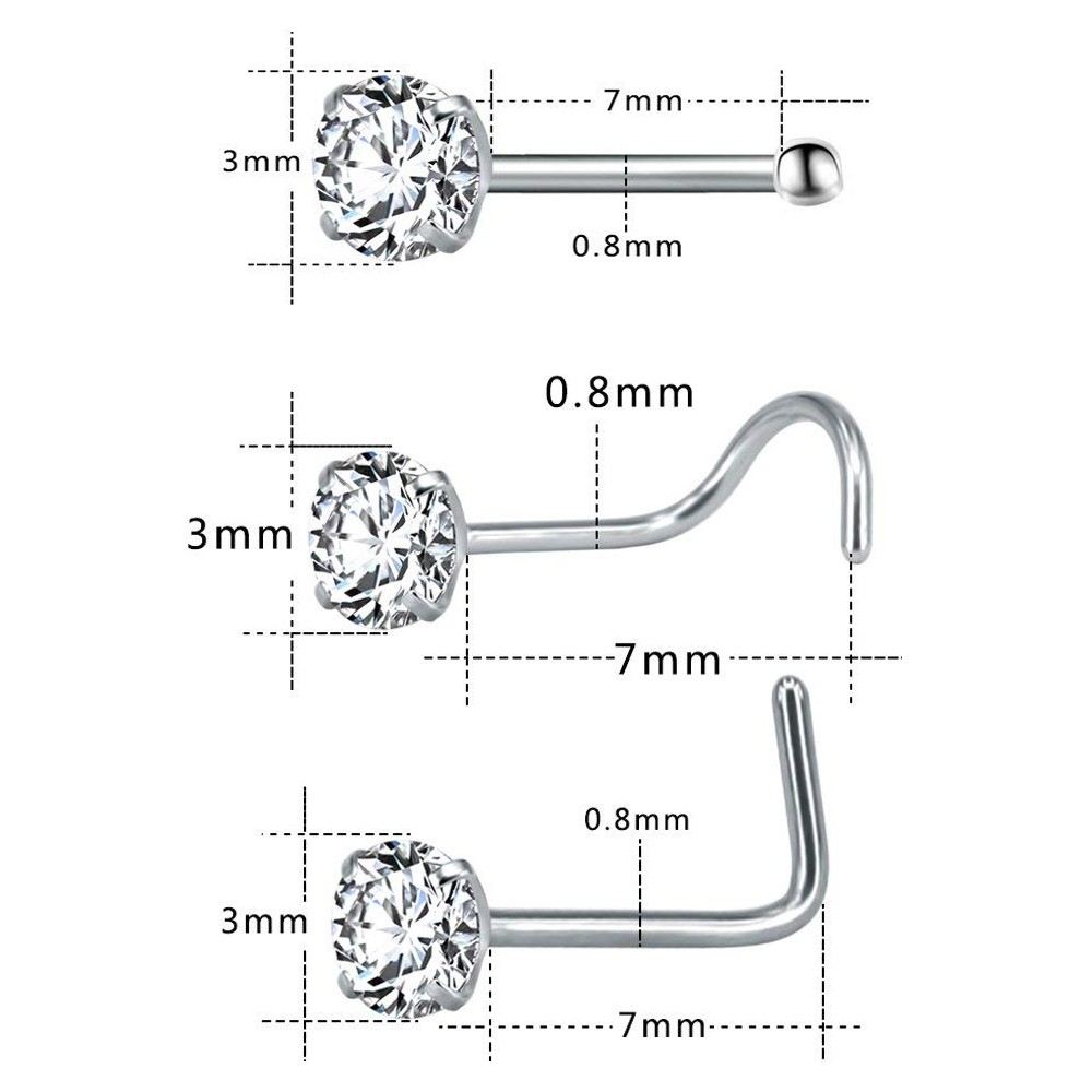 9pcsset Anting Tindik Hidung Bahan Stainless Steel 316l Ukuran 3mm Berat 20g Aneka Warna