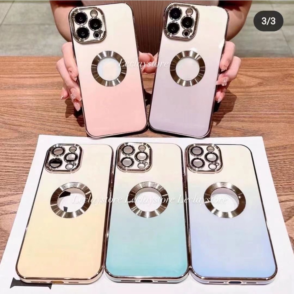 RAINBOW CASE IPHONE 13 PROMAX 13 12 PRO 12 12 PROMAX SQUARE EDGE CHROME WITH HOLE LOGO ELECTROPLATING + PELINDUNG LENSA KAMERA GLASS