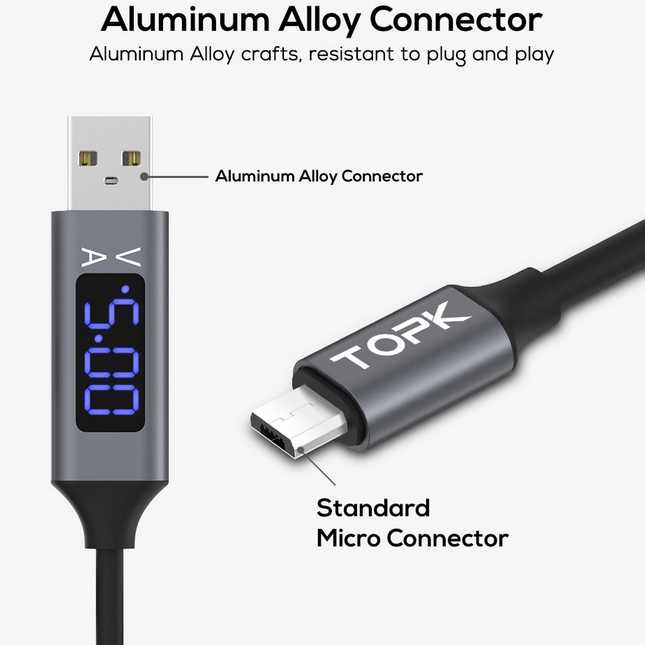 Kabel Charger Micro USB TPE 3A 1 Meter with Voltage Meter CS0132