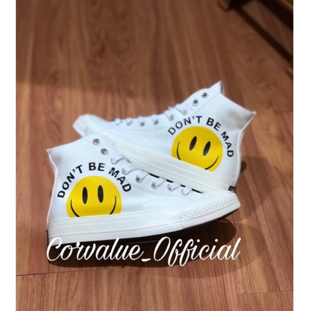 SEPATU CONVERS3 70s Dont Be Mad Smile Face White Full white import gloosy mengkilap