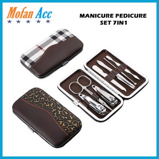 manicure pedicure set 7in1 dompet paket pembersih kuku pinset gunting lancip korek telinga kuping