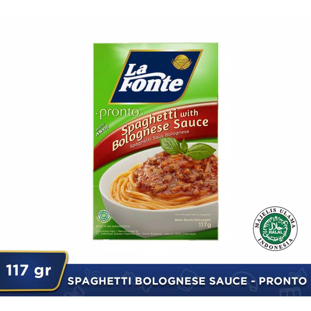 

La Fonte Spaghetti With Mushroom, Bolognese dan Chicken Sauce,117 gram. Spageti Mie Instan