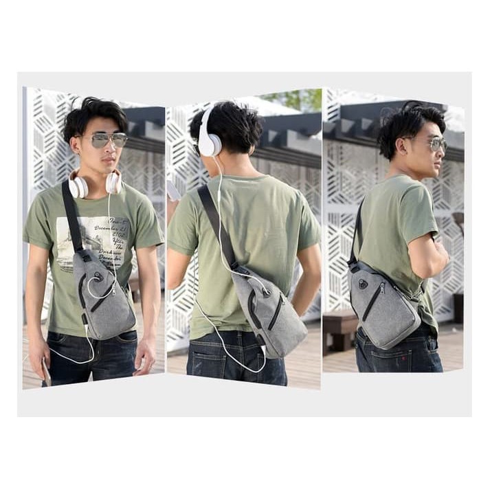 Tas selempang slempang pria USB chestbag Anti Maling Import SM13