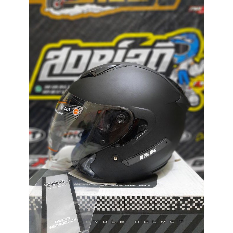 HELM INK METRO 2 SOLID BLACK MATT 2 VISOR HELM HALF FACE DOUBLE VISOR INK METRO 2 BLACK DOFF MURAH-6