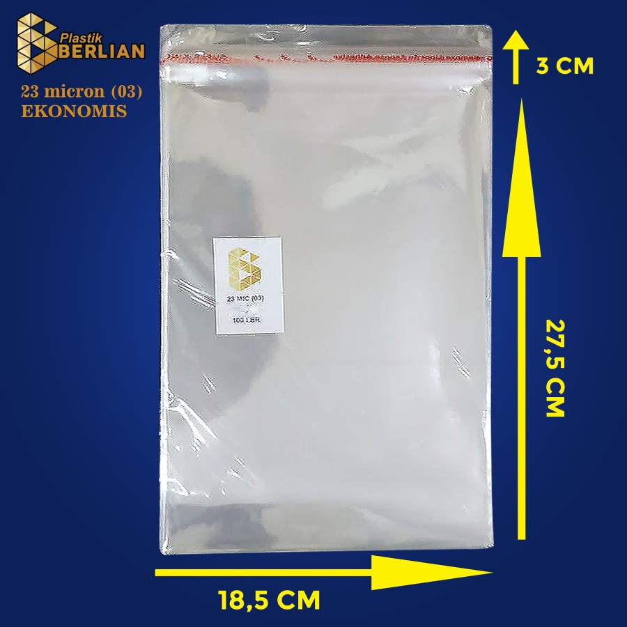 

18,5 x 27,5 cm Plastik OPP EKONOMIS 23micron (100 lbr) (lem/seal)