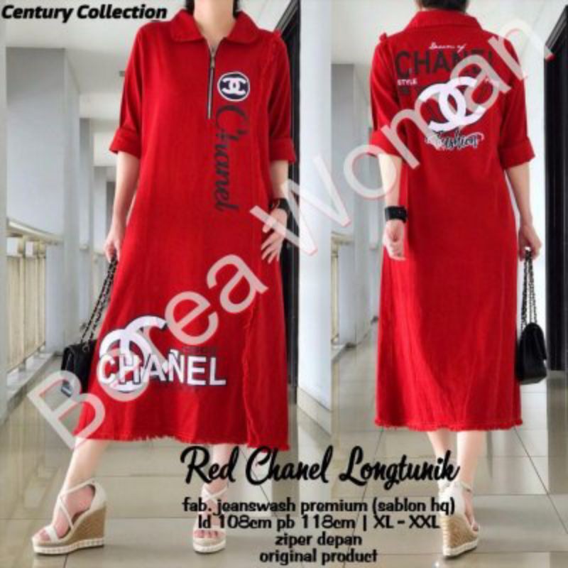 Red Chanel long dress/berea woman/tunik jeans