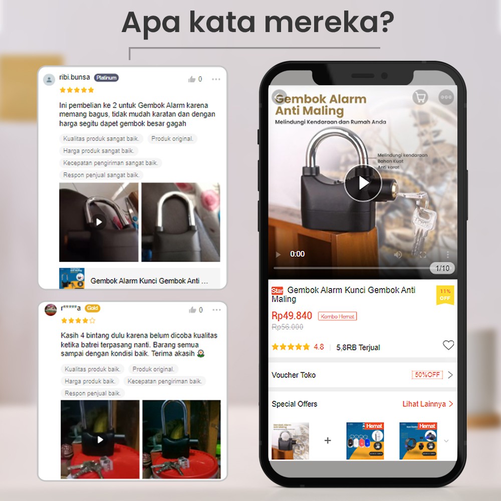 Gembok Alarm Kunci Gembok Anti Maling