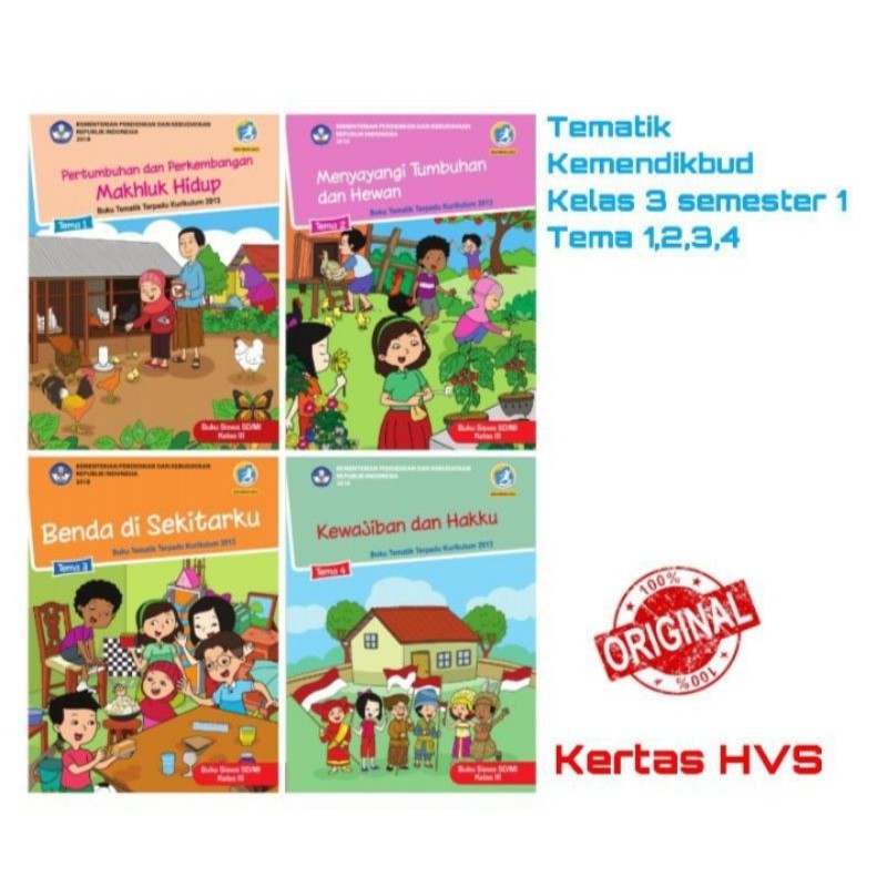 Sepaket Buku siswa k13 tematik kls 3 smtr 1 tema 1234