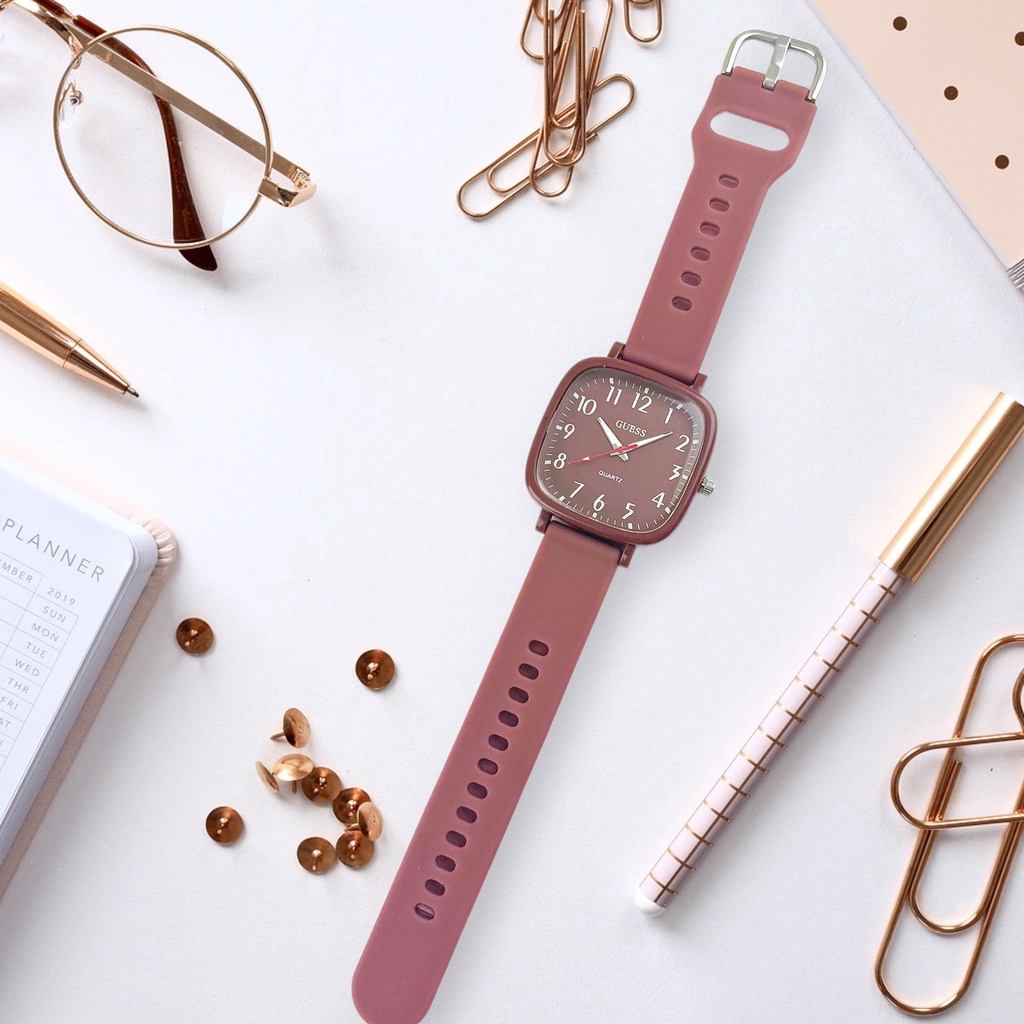 COD✅ Jam Tangan Wanita Rubber Gaya Korea Fashion Analog Watch Segi Jam Karet Cewek Harga Grosir   S1235