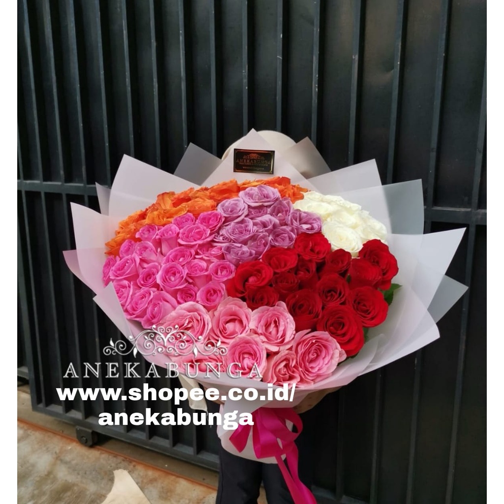 Rangkaian Buket Bunga Mawar Pink Merah Ungu Orange Putih Mewah Segar Asli Premium Red Purple White R