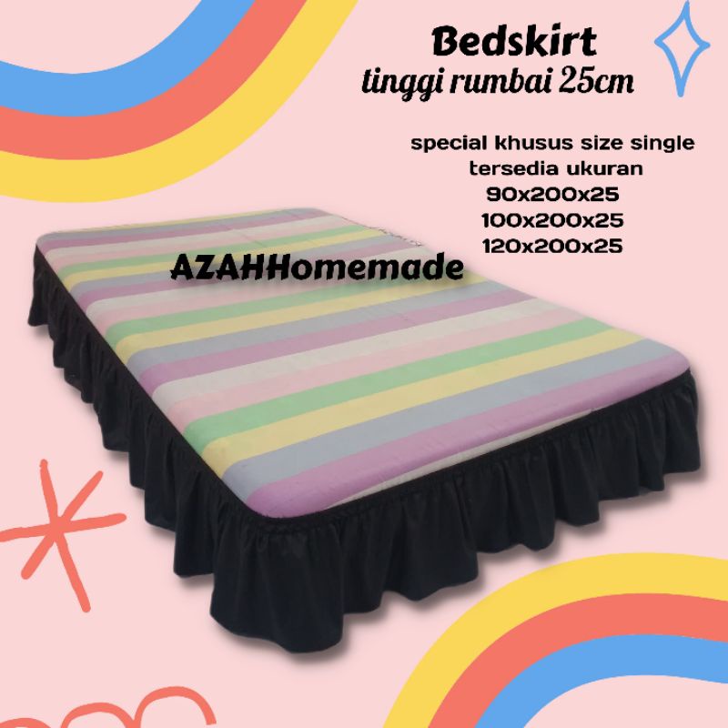 Bed Skirt Polos Model Rempel Tinggi Rumbai 25cm Ukuran Single Penutup Ranjang Divan Kasur Rumbai Keliling