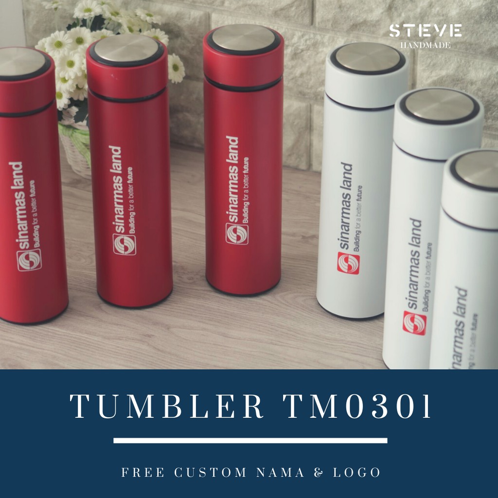 Botol minum stainless termos vacuum tumbler travel TM0301 White Custom Tahan Air Panas dan Dingin