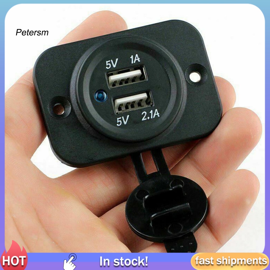 Power Adapter Charger Dual Port USB 5V 3.1A Bahan Pp Untuk Motor / Mobil