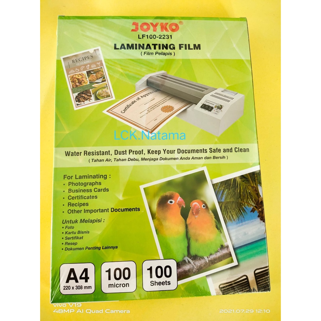 

JOYKO Plastik Laminating uk.A4 - jual per lembar - min.order 5 lembar