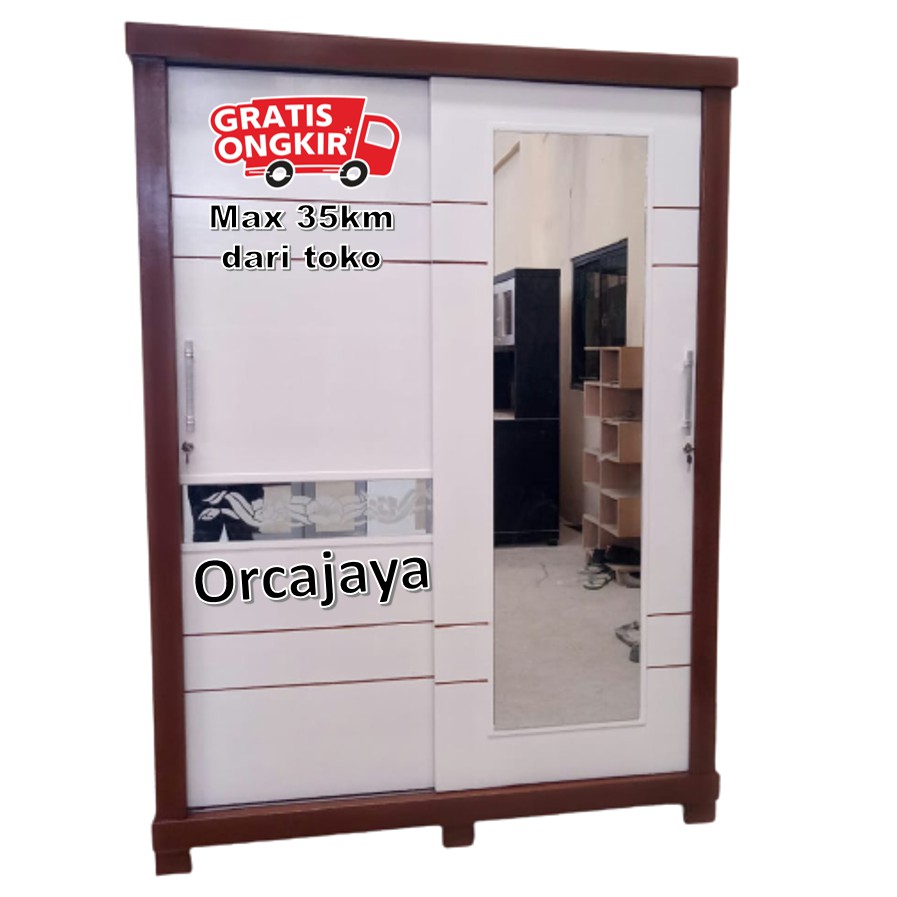 Lemari pakaian 2 pintu sliding kayu Jumbo