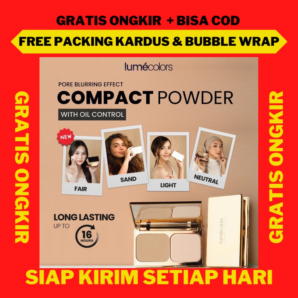 Bedak Padat Lumecolors Compact Powder Two Way Cake Pore Blurring Effect With Oil, Compact Powder Lum