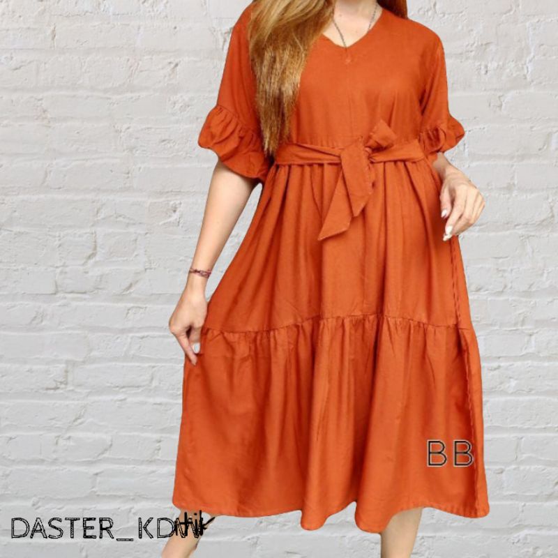 DASTER JUMBO  DRESS BUMIL JUMBO SELETING DEPAN BAHAN RAYON TANGAN REMPEL BIG SIZE3XL LD125CM