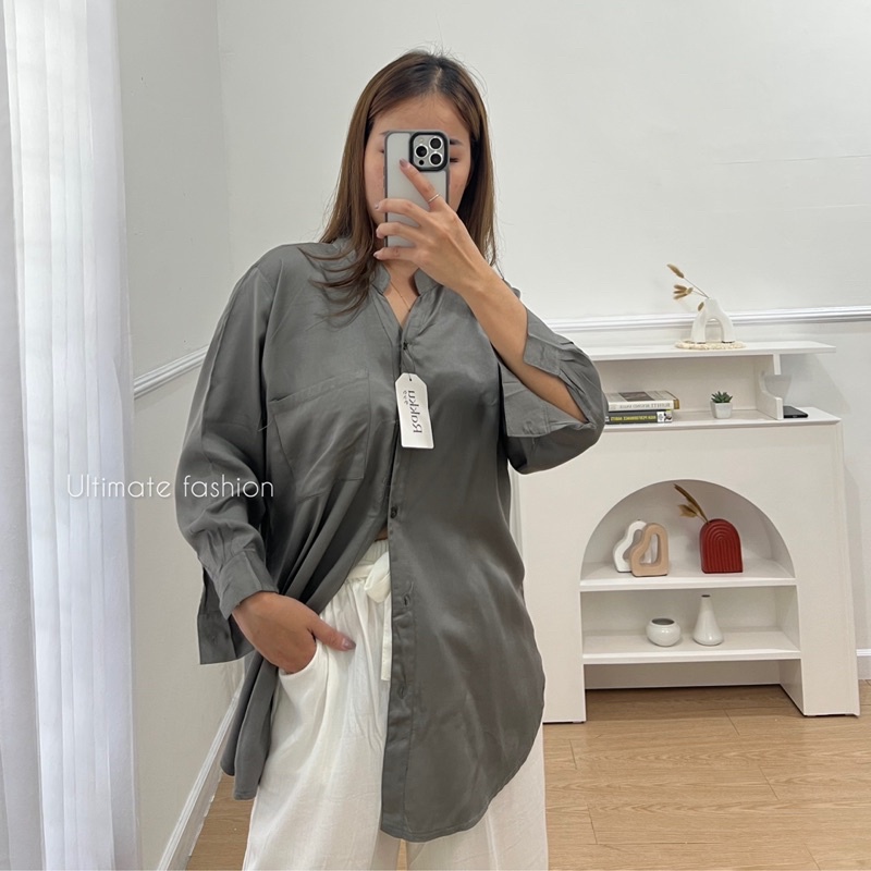 Kemeja Oversize 222 Rayon Twill Import / Atasan Wanita / Blouse / Outer Korea Kekinian Terbaru Rakku