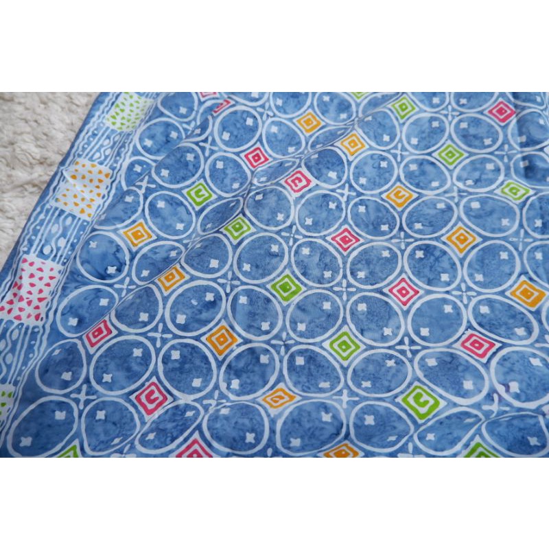 READY Kain Batik Cap Asli Motif Kawung Warna Navy Muda Smoke ( Tebal Tipis BerAsap Warna Latar ) Pre