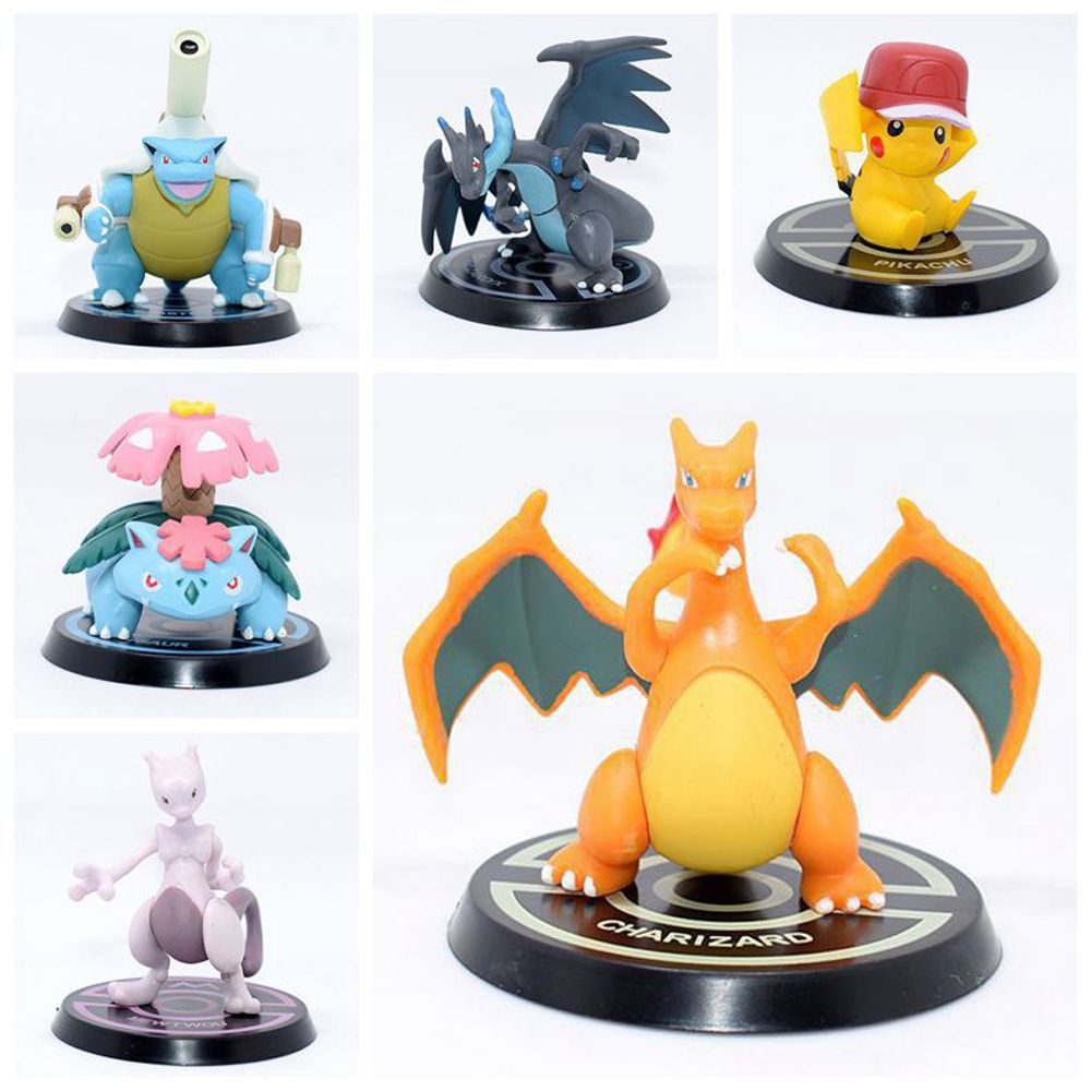 QUINTON 6Pcs/Set Pokemon Figure Collectible Model Toys Action Figure Mewtwo Charizard Venusaur Squirtle Charizard X PVC Pikachu