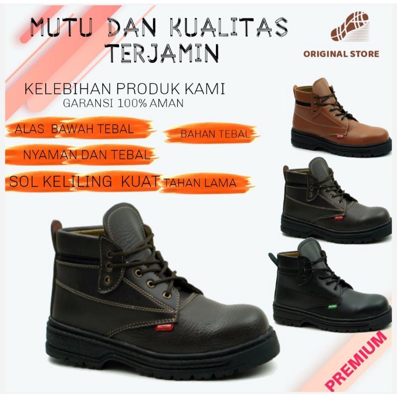 Sepatu safety pria boot besi kerja work original Premium grade A terbaru kekinian-3
