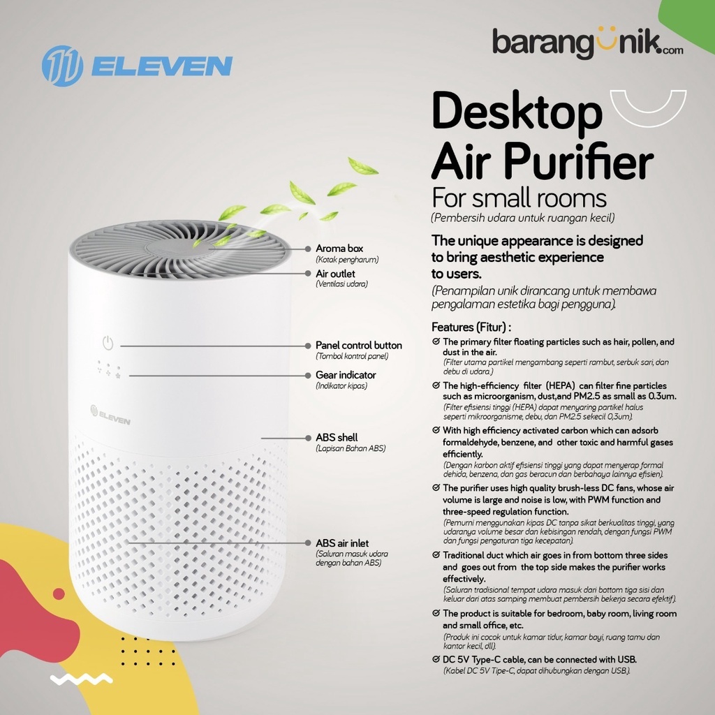 Air Purifier ELEVEN True HEPA H13 Filter AROMATHERAPY