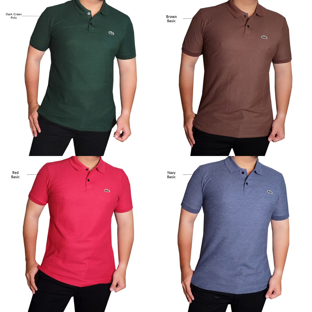  Kaos  Polo Shirt Pria  Berkerah  Hitam Abu Lacost Kasual Baju 