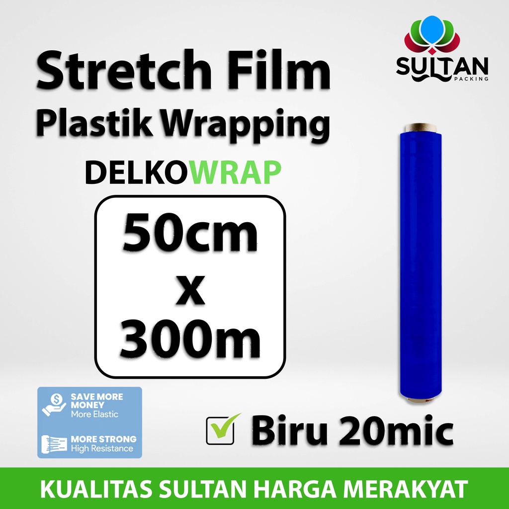 Plastik Wrapping Stretch Film 50cm x 300m DELKOWRAP BIRU SATUAN