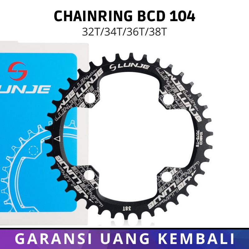 Gir Depan Sepeda Single Chainring MTB BCD 104 32T 34T 36T 38T Narrow Wide Round Hitam