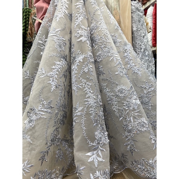 zuhair lace, tile payet motif bunga, tile payet full