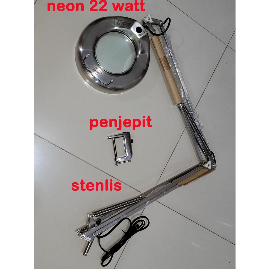 meiwa 22w stenlis DML-120 magnifier table lamp jepit magnifying neon loop kaca pembesar