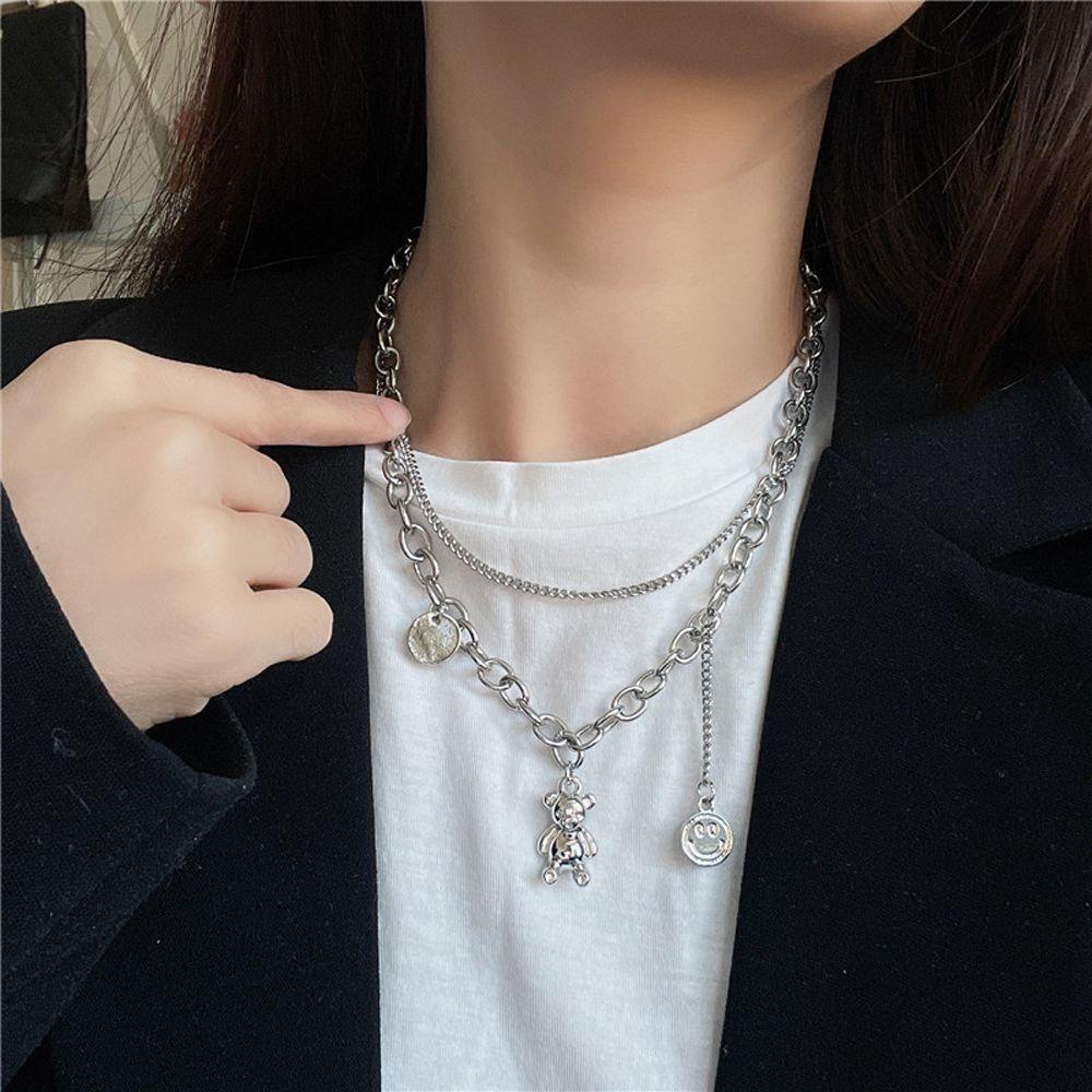 Mxbeauty Wanita Kalung Fashion Korea Smiley Face Rumbai Double Layer Perhiasan Hadiah Sweater Rantai Kalung