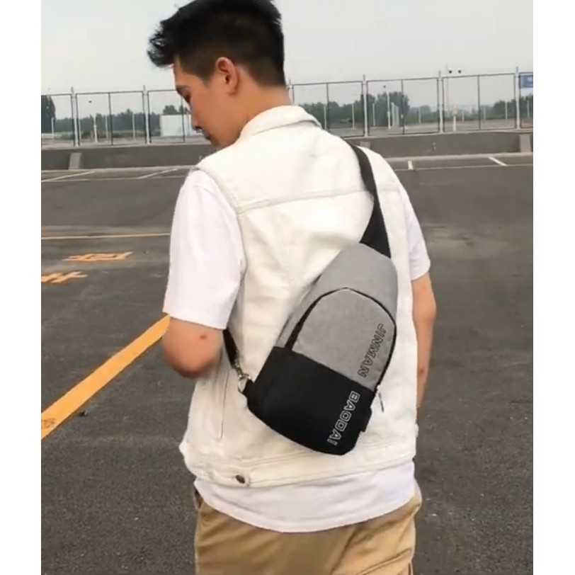 Tas Selempang USB Dada Pria WATER RESIST Jinman #1858 Korea Fashion Kanvas Mens Bag Slempang