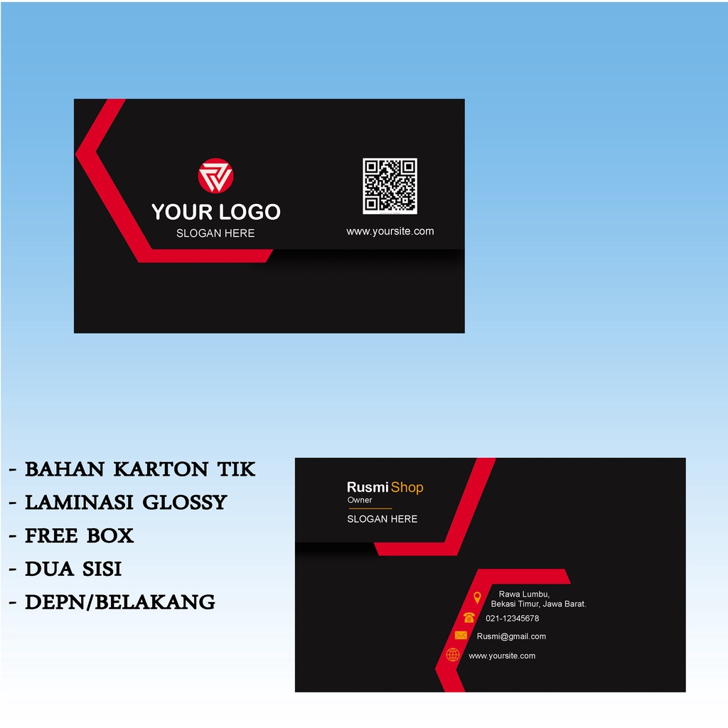 

DESIGN KN-015 KARTU NAMA FREE DESIGN (LAMINASI GLOSSY) ( 1 BOX ISI KURLEB 98 LEMBAR )