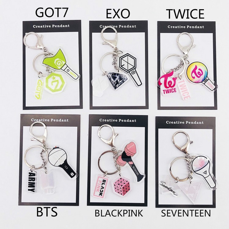 Kpop BTS BT21 GOT7 Blackpink TWICE EXO Gantungan Kunci Akrilik Liontin Keyring Charm Blackpink