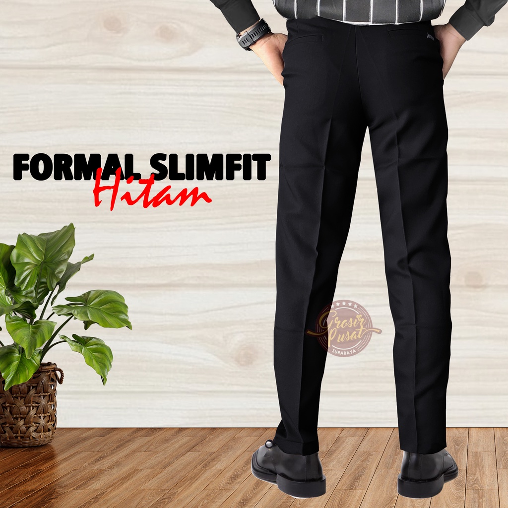 Celana Kerja Panjang Formal Slim Fit Kantor Pria Hitam 27 - 38