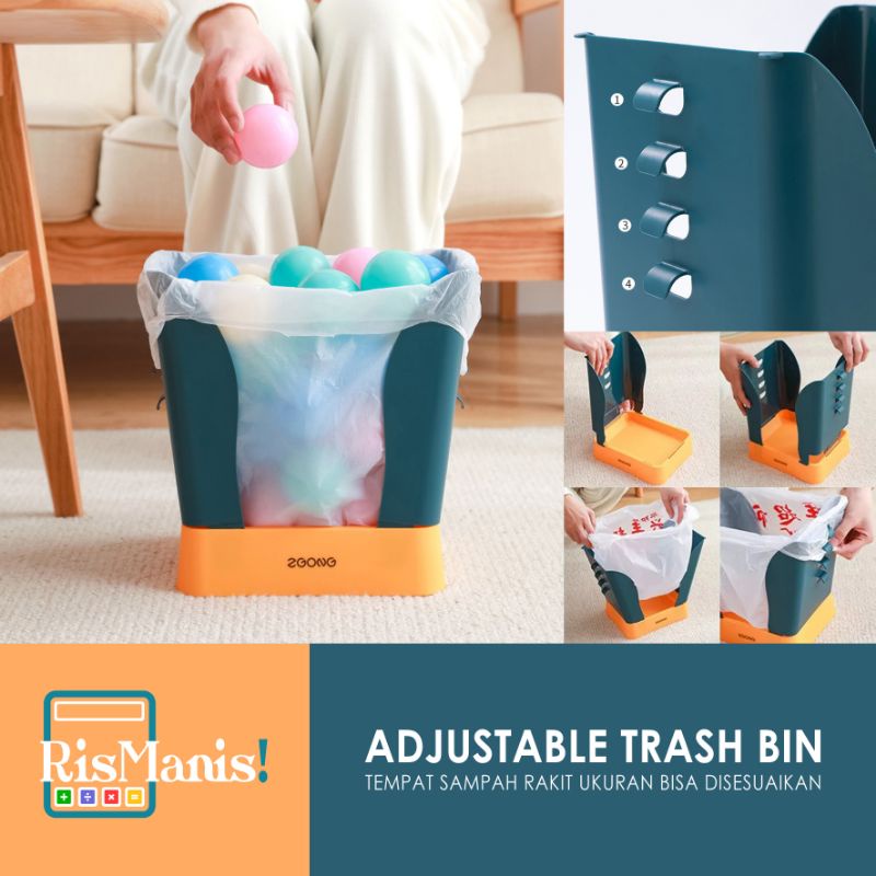 ADJUSTABLE TRASH BIN - Tempat Sampah Rakit 4 Pengait Tong Ukuran Sesuai Kantong Plastik Kresek Dapur