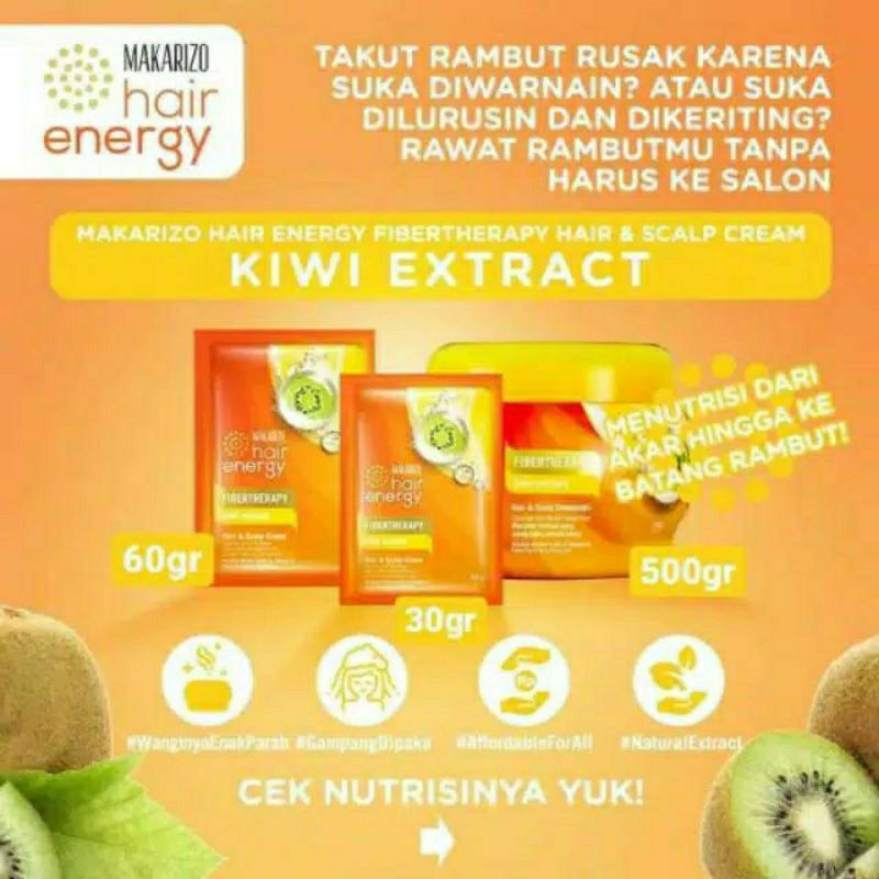 MAKARIZO Creambath Hair and Scalp Energy Fibertherapy Royal Jelly Kiwi Aloe Melon Ginseng POT 500 gr