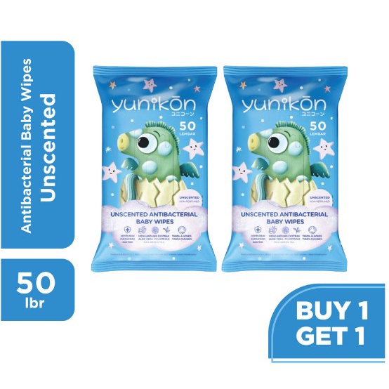 Yunikon Unscented Antibacterial Wipes 50s BUY1GET1