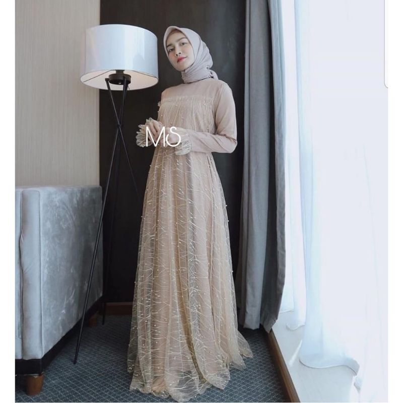 MAXY LALA BROCADE TULLE DRESS GAMIS SATIN BRUKAT DRESS MUSLIMAH gamis pesta dress pesta muslim baju 