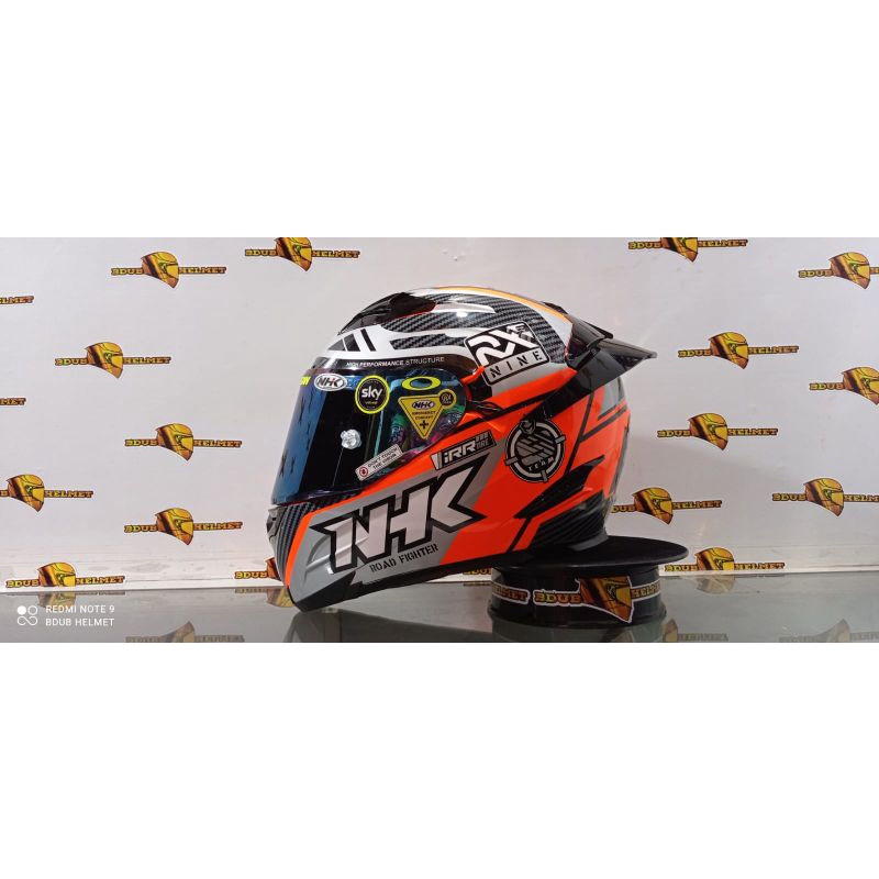 Helm Nhk full face RX9 paket ganteng motif racer x orange flouricent visor flat iridium-5