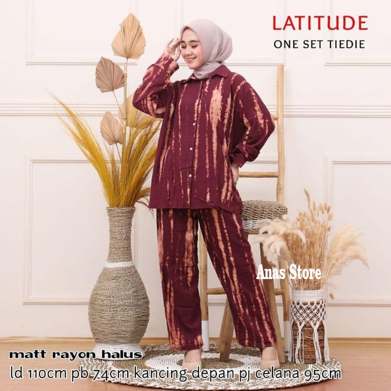 One Set Rayon Tie Dye Gelap Setelan Tie Dye One Set Rayon Super Lengan Panjang Motif Salur